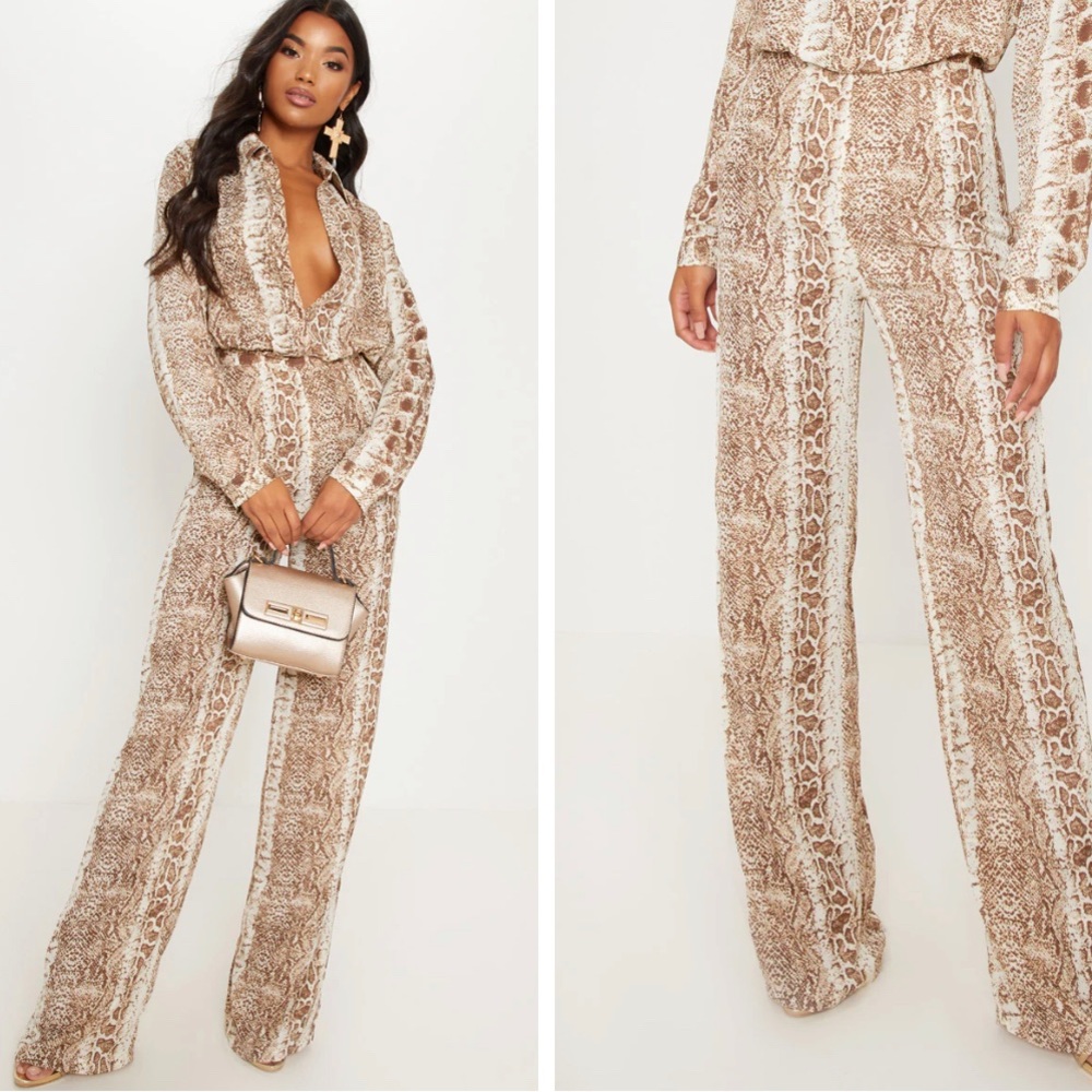 ( SOLD) Set: Pretty Little Thing: Brown Snake Print Oversized Shirt & Pants ✨